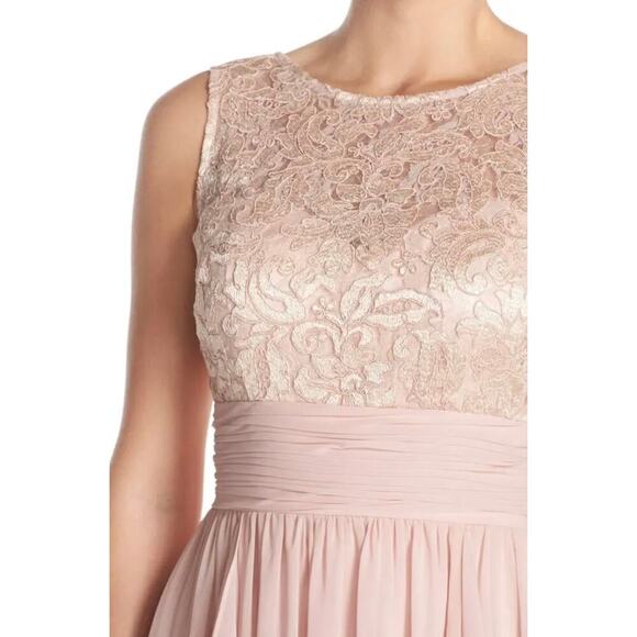 Eliza J Lace Bodice Chiffon Ruffle Tiered Maxi Gown in Blush Pink Size 4 - Picture 5 of 12